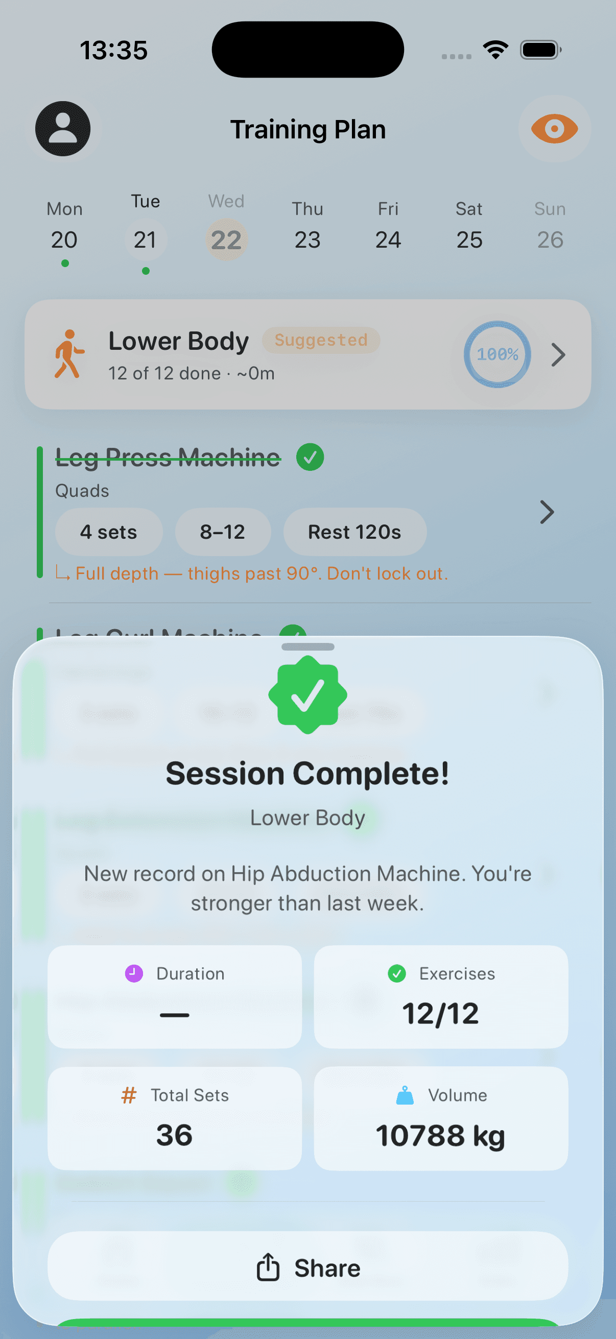Session complete — celebration sheet